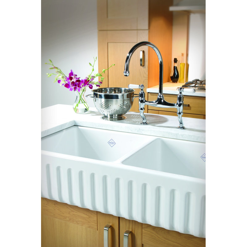 31" Ribchester Double Bowl Apron Front Fireclay Kitchen Sink