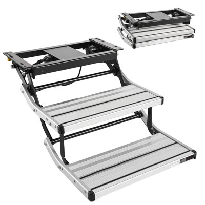 Rv Steps, 2-step, 440 Lbs Load Capacity, Electric Retractable Rv Stairs, Telescopic Folding Aluminum Alloy Camper Steps, Steel Frame Non-slip Entry Stair For Camper Van Motorhome Travel Trailer