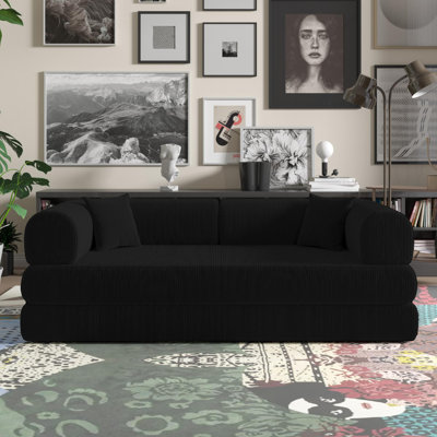 Jairden Corduroy Boneless 3-in-1 Adjustable Corduroy Sleeper Sofa Bed In A Box, Convertible Modern Foldable Sofa (with 2 Throw Pillows)