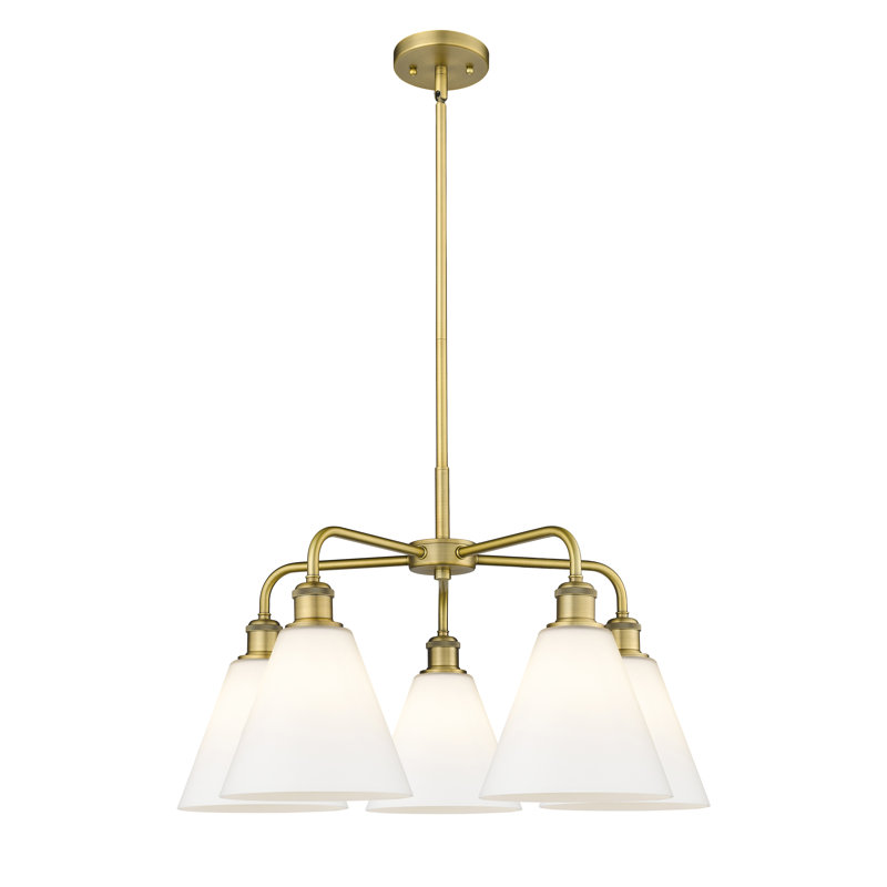 Lustre cône à 5 lumières Beva, Laiton brossé, Blanc mat