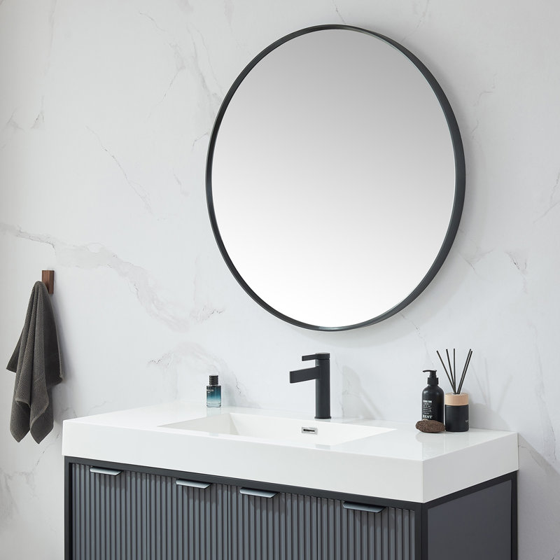 Kaliea Metal Flat Wall Mirror, Brushed Black , 35.4'' x 35.4''
