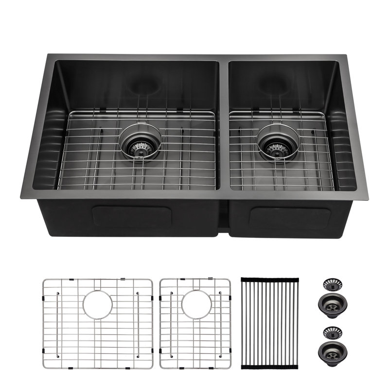 Évier de cuisine à double cuve encastrable avec accessoires L 33 po x l 19 po