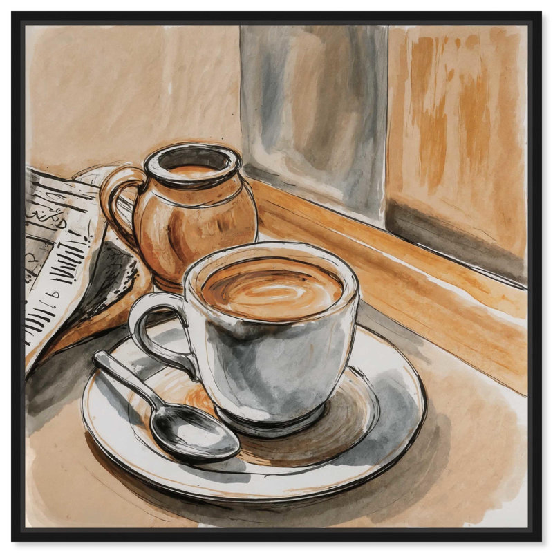«Sunday Coffee» par Art Remedy, H 13 po x l 13 po, Noir, Cadre flottant
