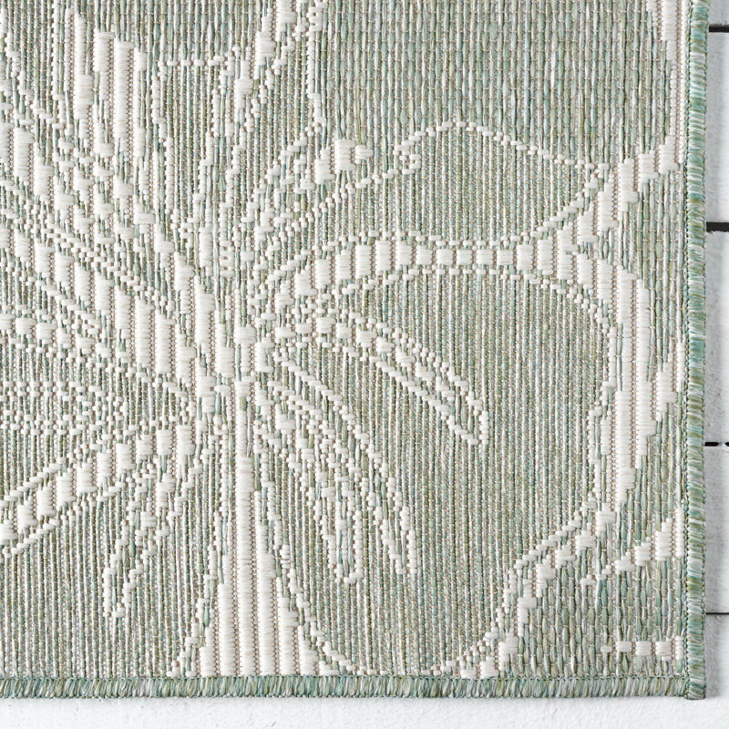 Abani Green Tropical Flower Indoor/Outdoor Area Rug, Rectangle 5'3" x 7'6"