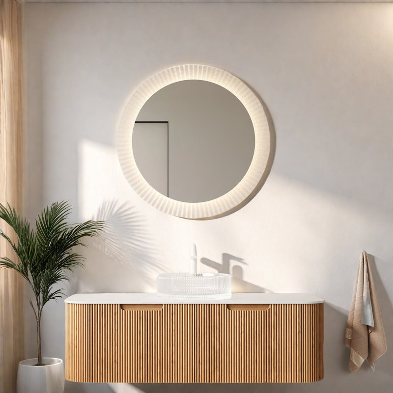 Meuble-lavabo et lavabo flottant moderne en bois naturel