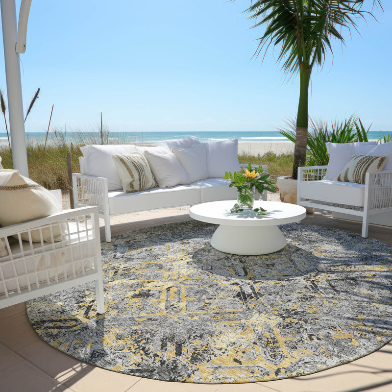  Mahaney Indoor/Outdoor Area Rug with Non-Slip Backing, Round 8'