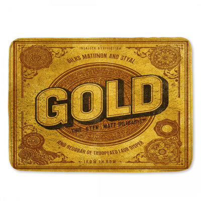 Vintage Gold Typography Bath Mat