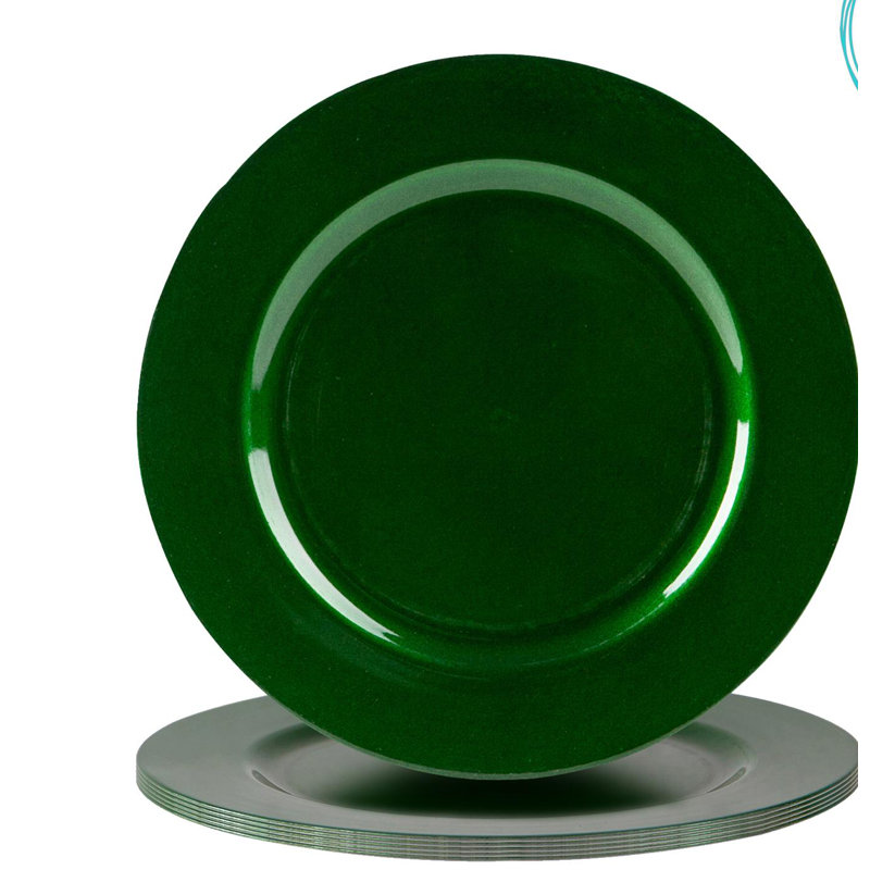 Argon Tableware - 33cm Melamine Charger Plates - Set of 6 - Metallic Finish, Glossy Green
