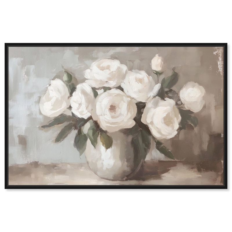 Creamy Cascade Cluster II Canvas Farmhouse Wall Art by , 11" H x 16" W, Black Floater Framed