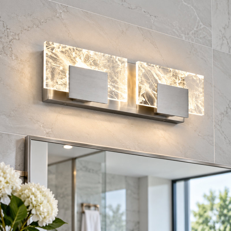 2-Light Modern Bathroom Vanity Light, Nickel