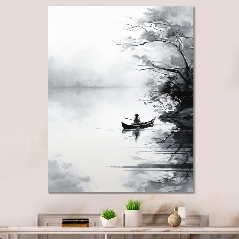 Jackye Asian Art Canoe Boat II - reproduction d'art, H 20 po x l 12 po x P 1 po, Toile tendue
