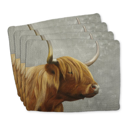 Ensemble de 4 magnifiques napperons en polyester tressé bovins Highland