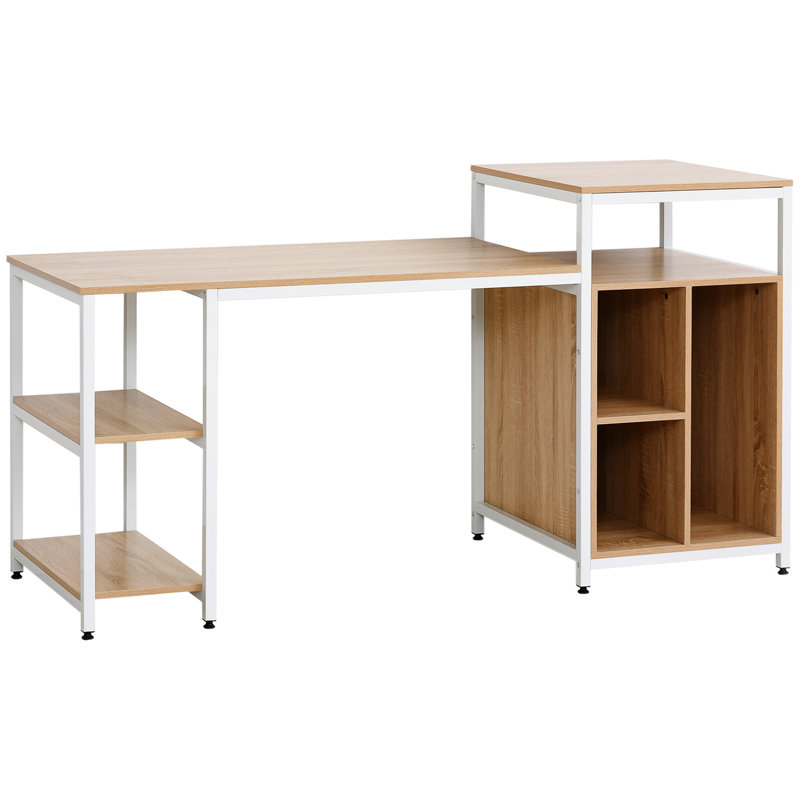 68 Inch Office Table Computer Desk Workstation Bookshelf With CPU Stand, Natural