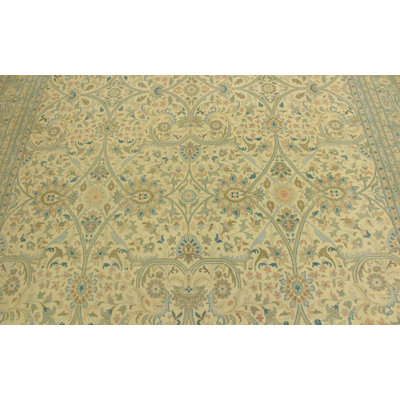 Tapis vert / beige en laine noué à la main 9 pi 10 po x 14 pi 1 po Fien