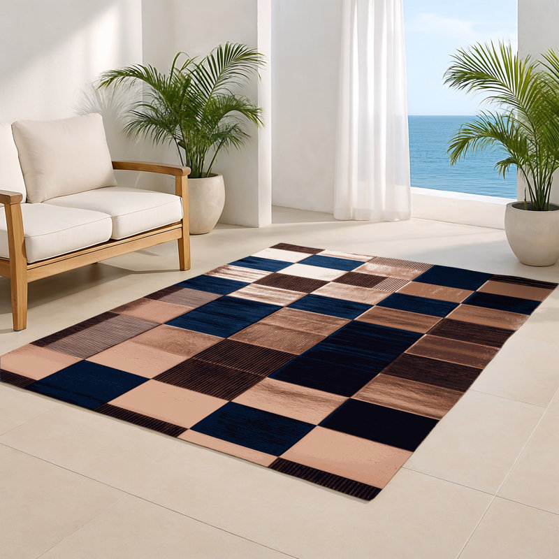 Tapis intérieur / extérieur mauve à carreaux, Rectangulaire 2 pi x 3 pi
