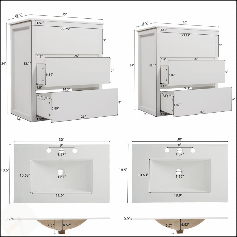 Ensemble de meuble-lavabo à double cuve 60 po avec tiroirs à extension complète et glissières à fermeture en douceur, pour une salle de bain moderne et une efficacité de rangement