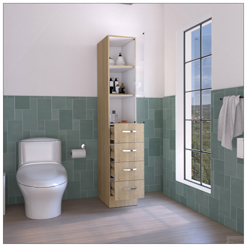 Armoire à linge Vanguard, trois tablettes, quatre tiroirs - pin clair / blanc, Pin clair