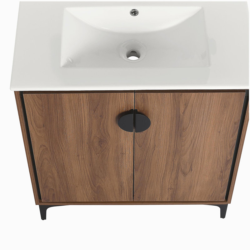 Meuble-lavabo de 30 po avec 2 portes, style armoire avec bois d'ingénierie et lavabo