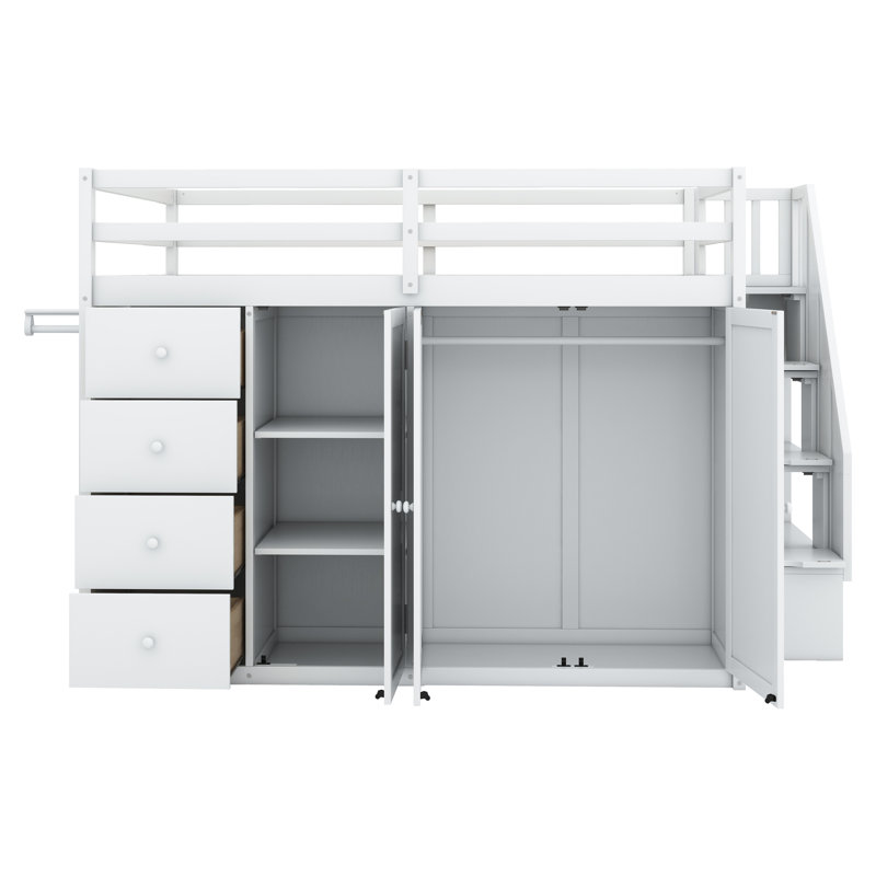 Jeanni Kids Full Loft Bed with Drawers, White