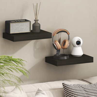 Ensemble de 2 étagères murales flottantes, 23 x 41 cm, fixation murale invisible, épaisseur 5 cm, idéales pour salle de bain, salon, chambre, bureau, chêne tabac
