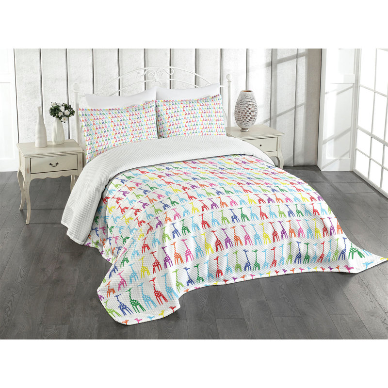 Ambesonne Giraffe Bedspread Set Abstract Bodies Dots Multicolor, King Bedspread + 2 Standard Shams