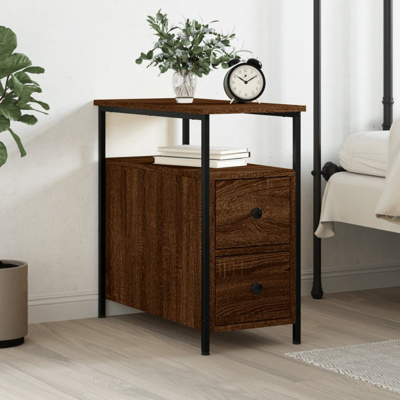 Bourkelands 30cm W Iron Bedside Table, Brown Oak, Individual