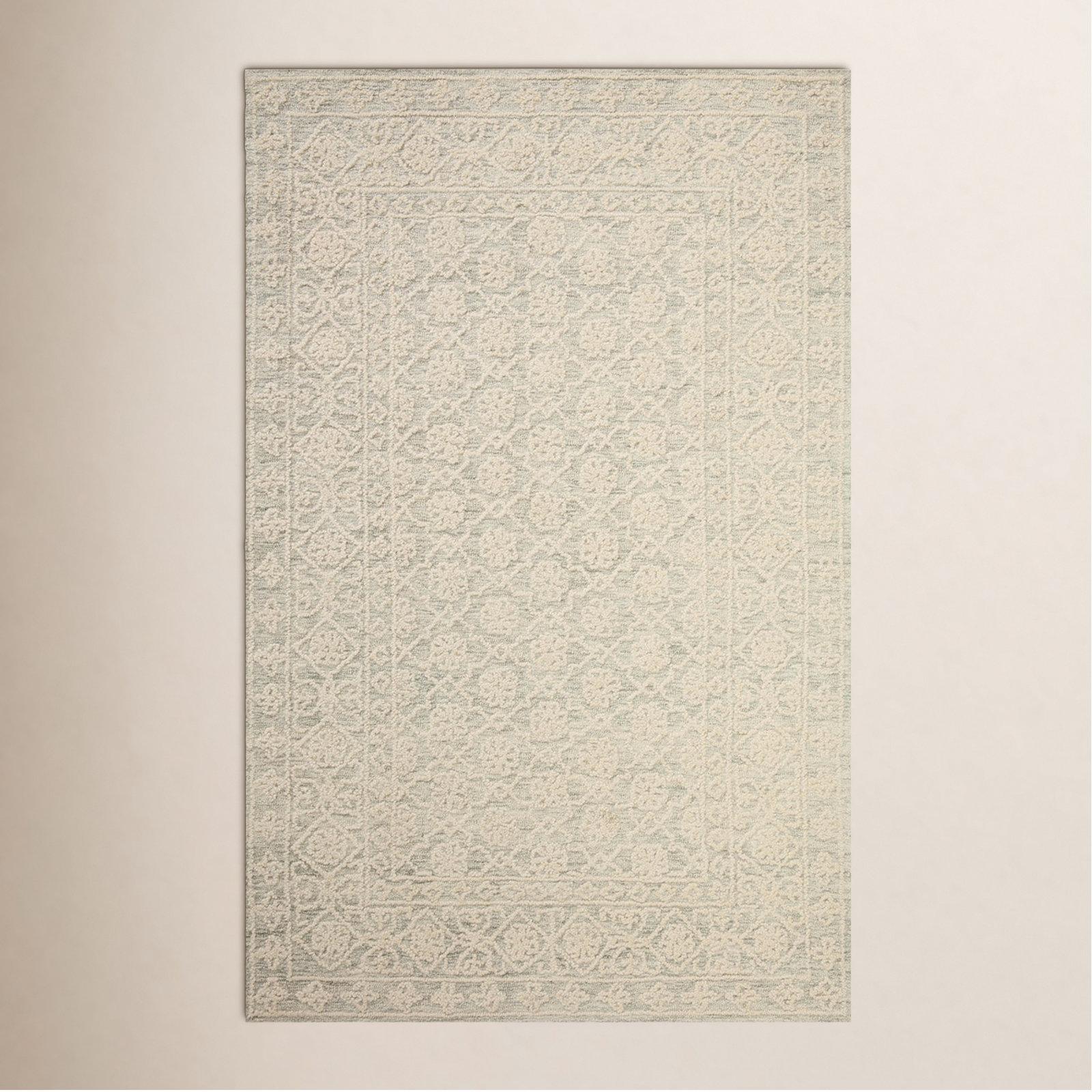 Albie Mist Ivory Hand-Tufted Wool Oriental Rug, Rectangle 8'6" x 12'