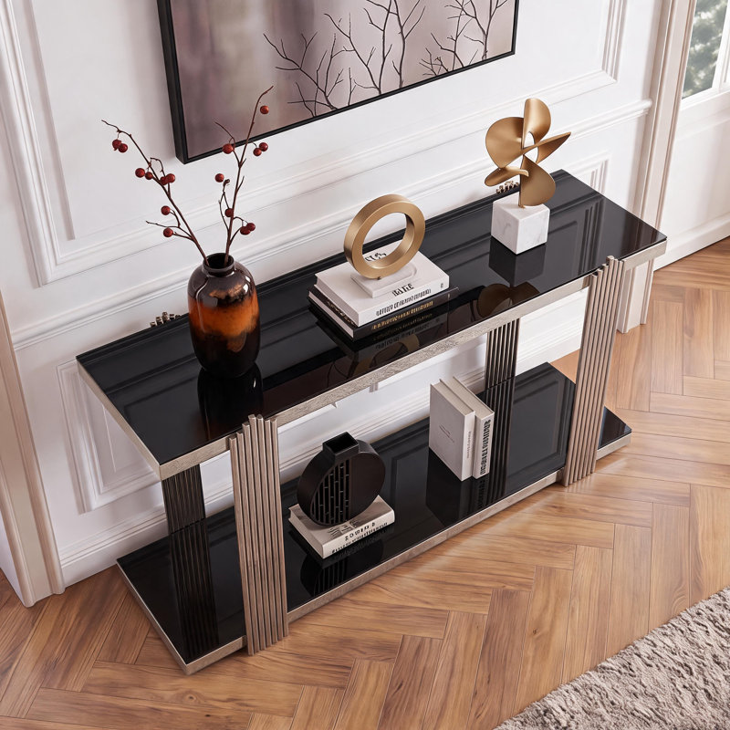 Console en miroir 55 po avec rangement à deux niveaux, Silver