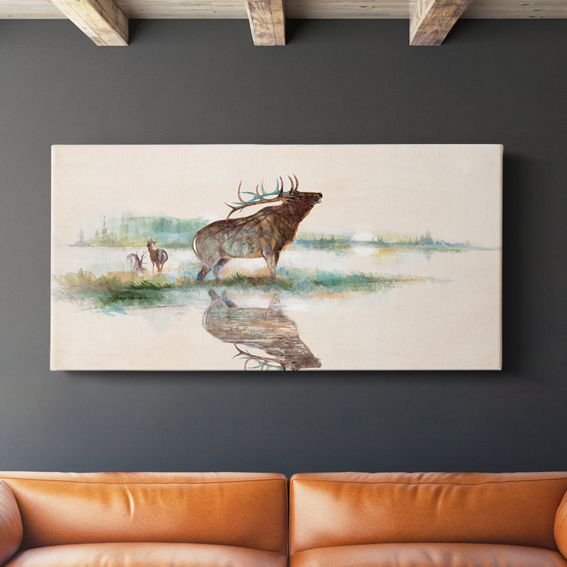«Misty Elk», toile tendue avec châssis, prête à être accrochée, H 24 po x l 48 po