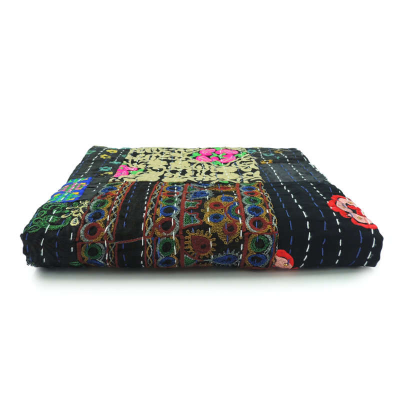 Jeté tricoté en patchwork de coton, Patchwork gris