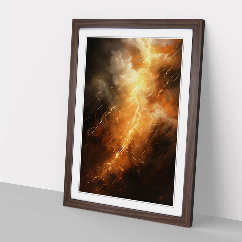Lightning Action - Single Picture Frame Print on Wood, Walnut Framed, 64cm H x 46cm W x 2cm D