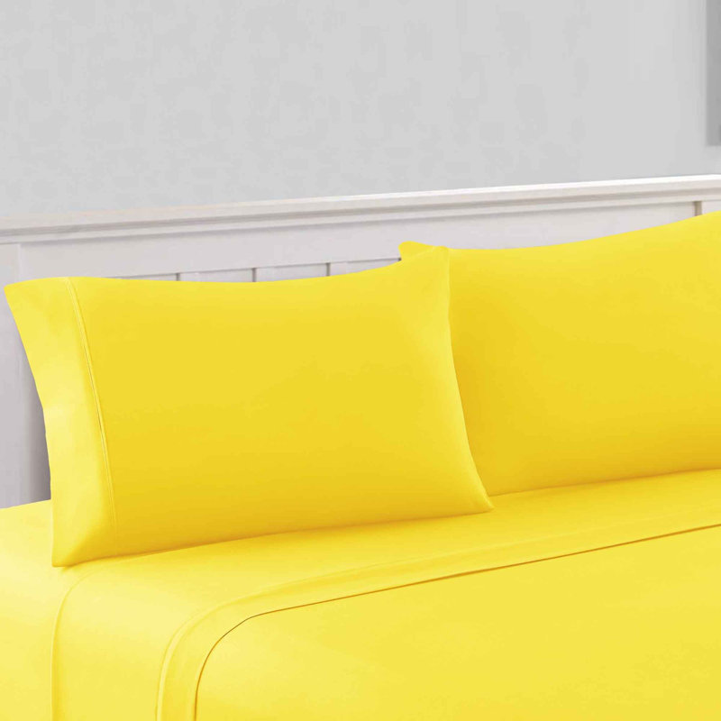 Bezons Microfiber Machine Tufted Sheet Set, Queen Sheet Set + 1 Fitted Sheet + 2 Pillowcase, Yellow