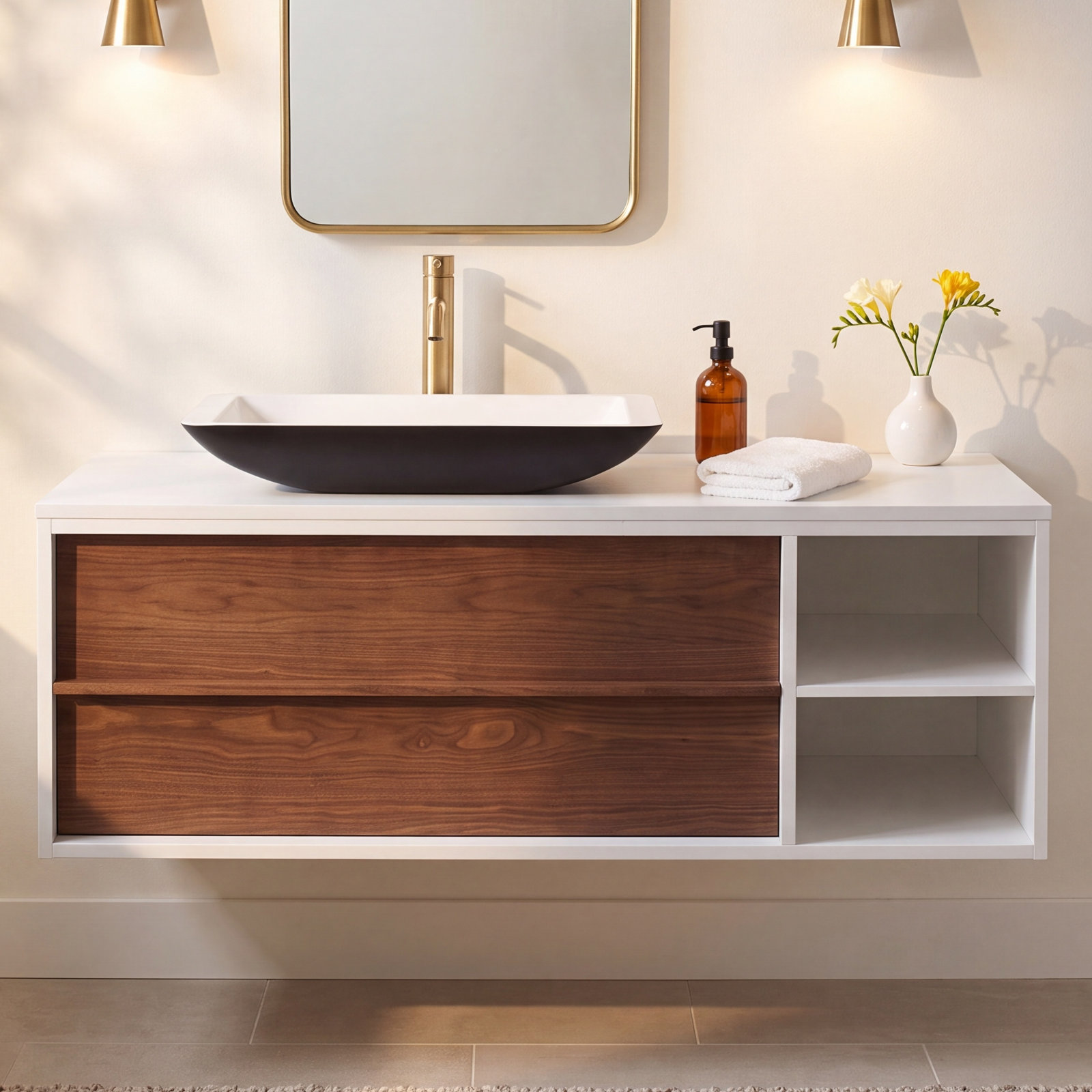 Steinbeck 48" Cedar Single Bathroom Vanity, Black, White