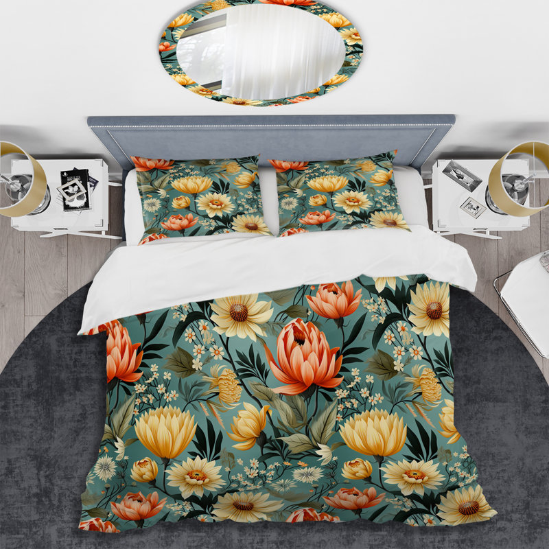 Ensemble de housse de couette éclectique jaune et vert, jaune et vert, en microfibre de polyester