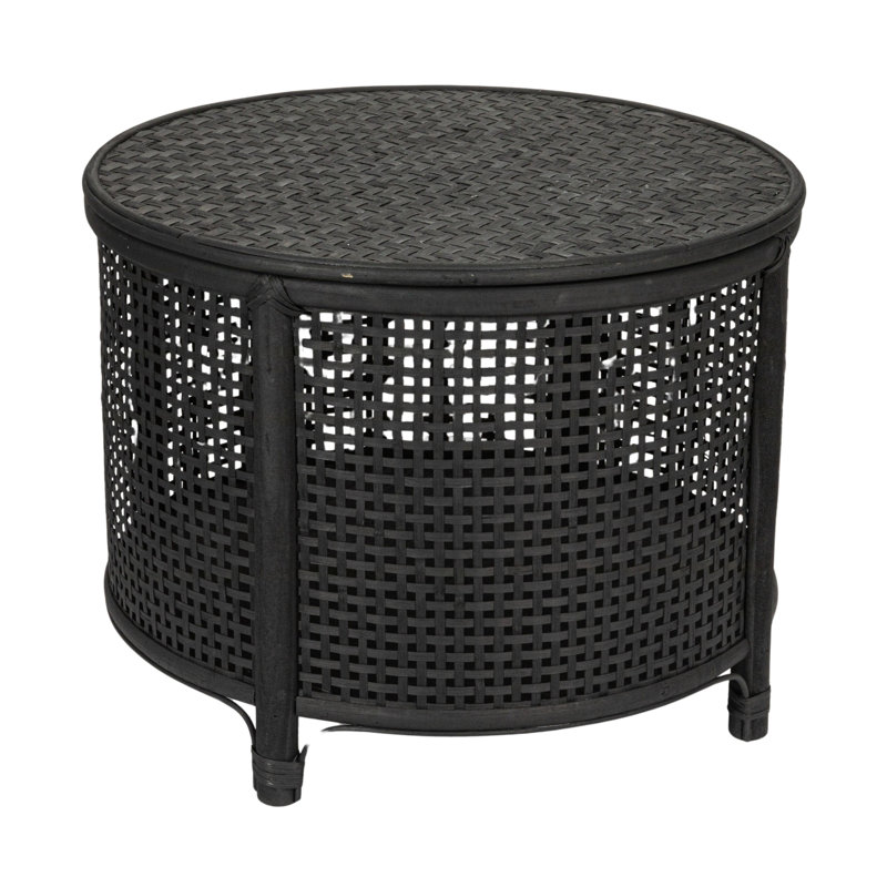 Round Bamboo and Rattan Accent Storage Table, Black