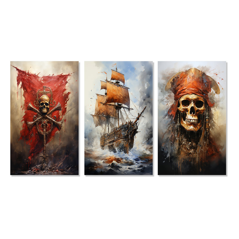 Drapeau pirate «Jolly Rogers Legacy», ensemble de 3 pièces d'art pirate, Toile tendue, H 28 po x l 36 po