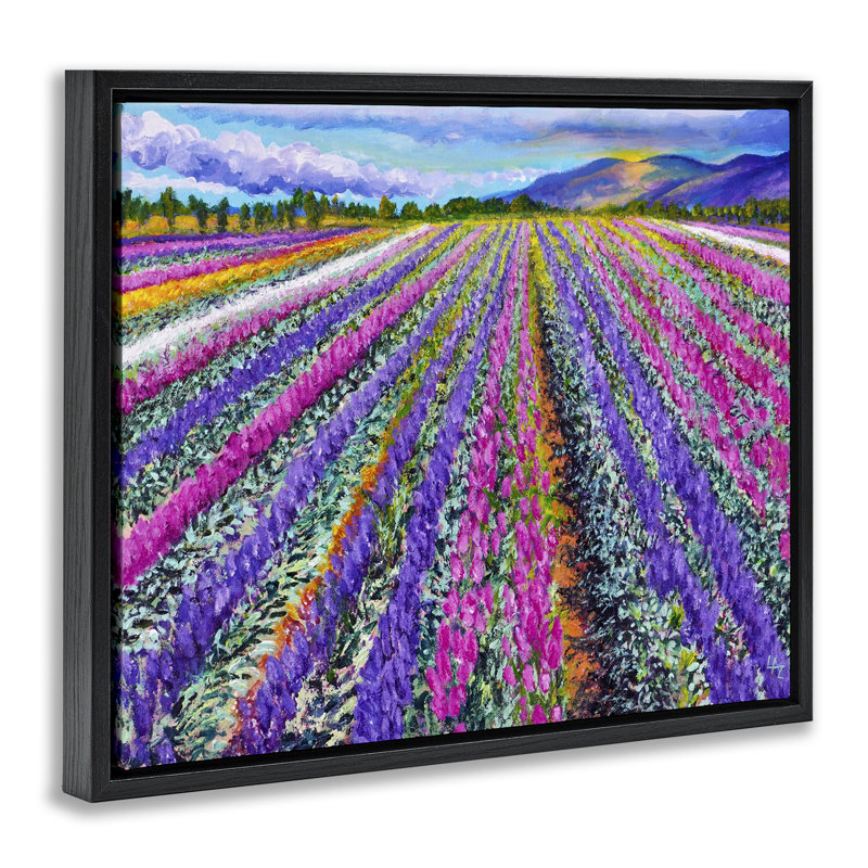 Cadre flottant fragrant Lavender Farm, design par Lee Ann Zirbes, Cadre flottant noir de jais, H 17 po x l 21 po
