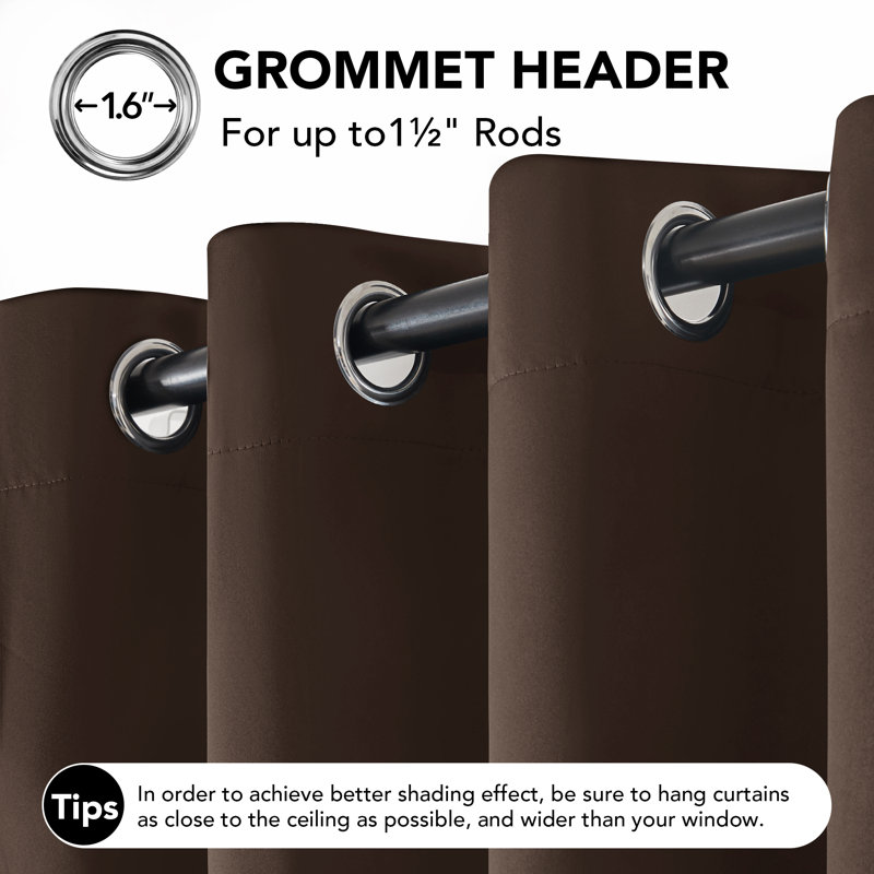 Ensemble de 2 rideaux occultants et isolants avec œillets pour chambre à coucher et salon, Chocolat, L 52 po x L 84 po