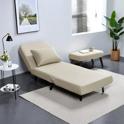 3 in 1 Foldable Linen Chaise Lounge with Adjustable Backrest & Footrest, Convertible Chair Bed by Orren Ellis