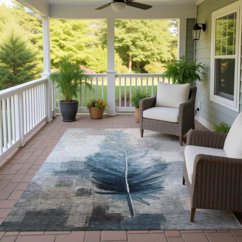 Machine Washable Indoor/Outdoor Chantille ACN2745 Botanical Rug, Teal, 5' x 7'6"