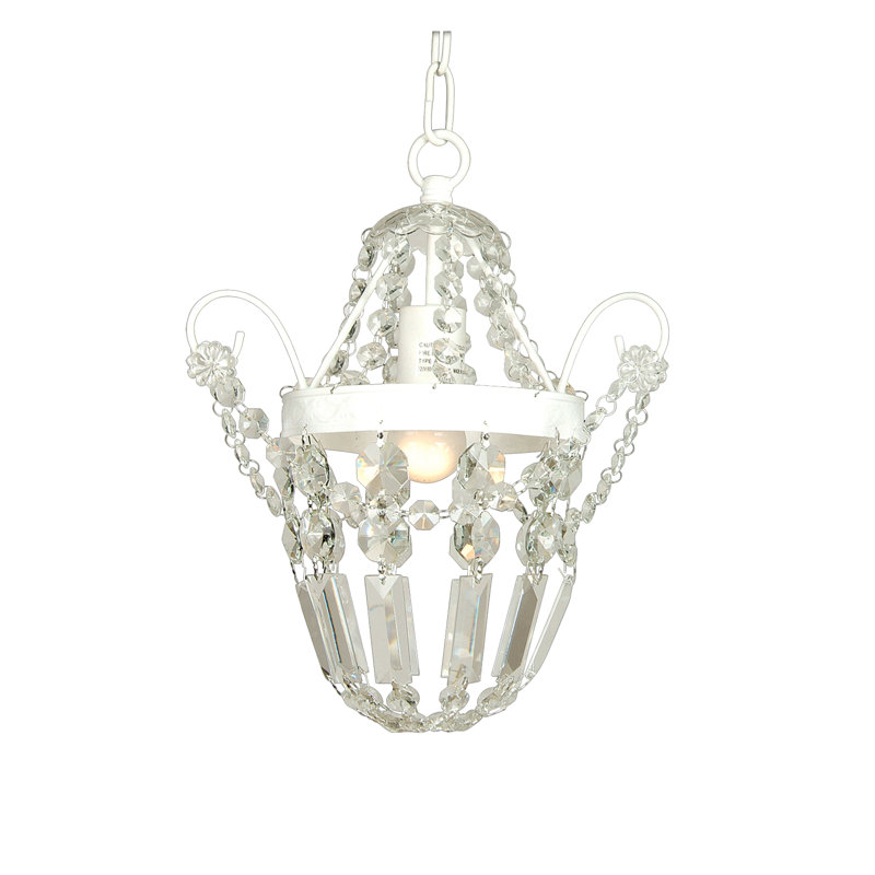 Lustre blanc 1 lumière avec détails en cristal transparent