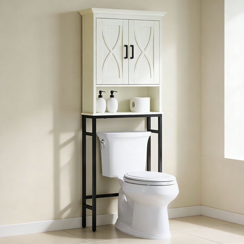 Armoire de rangement au-dessus de la toilette avec portes et tablette réglable - Organisateur de salle de bain avec dispositif anti-basculement pour une stabilité accrue et un gain de place