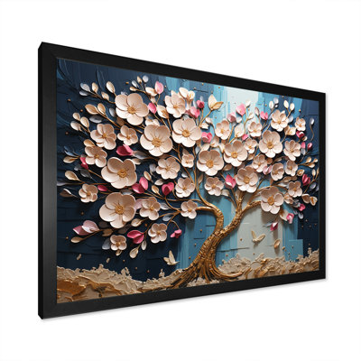 Pink And Blue Golden Orchid Tree Branches VI - Tree Wall Art