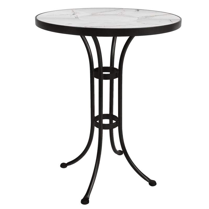 Outdoor Round Counter Table, 30" W x 30" L x 38.5" H, Pallazo White, Carbon Black
