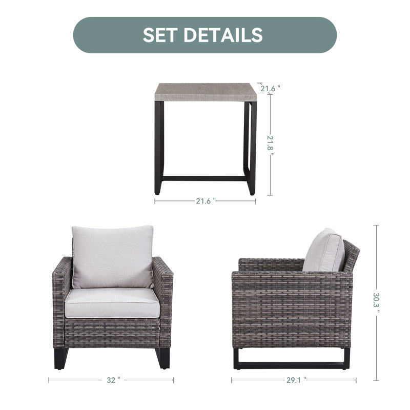 Nazime 2 Person Seating Group with Cushion, Beige, Gray