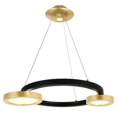 20'' LED Chandelier with Sun Gold & Black Finish – For Dining Room, Living Room, Entryway – Integrated LED – Adjustable Rings, Modern Industrial Design