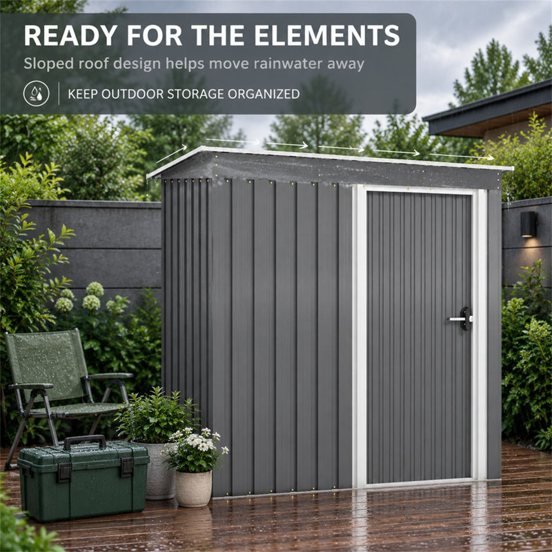 Galvanised Steel Garden Shed with Sliding Door and Sloped Roof, 5 x 3ft Outdoor Storage for Tools and Equipment, Light Grey