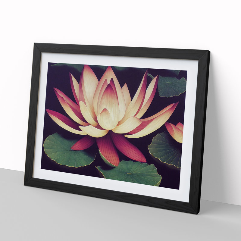 Marvellous Lotus Flower - Single Picture Frame Painting, Black, 46cm H x 64cm W x 2cm D
