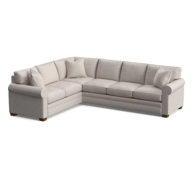 Bedford Upholstered L-Sectional, Havana Finish, White Textured Performance; 0865-91, Left Hand Facing