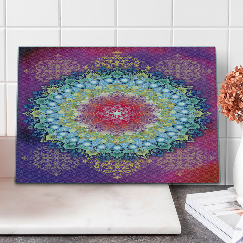Ambesonne Mandala Cutting Board Large Size Geometric Zigzag Shape Multicolor